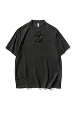 白底平铺大码风棉麻亚麻短袖盘扣衬衫唐装薄款冰丝潮 F18/P50图片