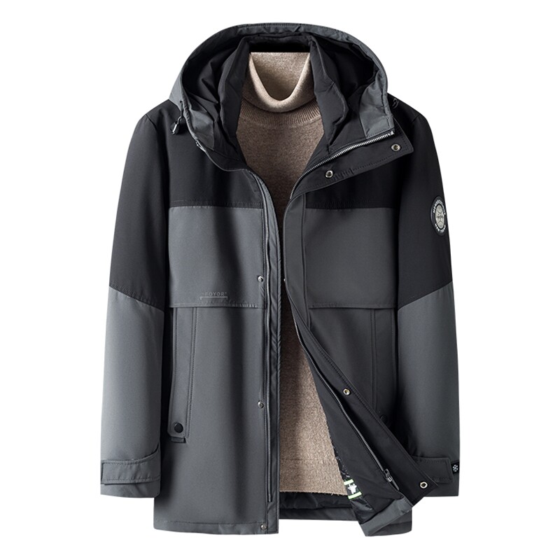 男装上衣厚款保暖连帽羽绒服中长款男士外套休闲冬季ZG2918-P360，男装羽绒服，电商B212（原钱塘6029）