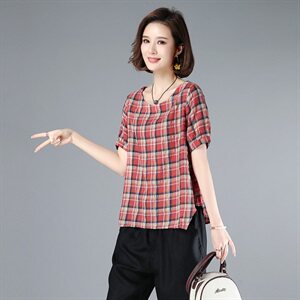 涵誉2021时尚大码宽松格子纯棉T恤女圆领短袖上衣潮流个性图片 涵誉2021时尚大码宽松格子纯棉T恤女圆领短袖上衣潮流个性图片