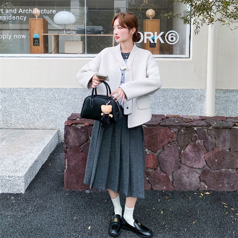 设计感短款双面羊绒大衣女2025秋冬新款韩系气质显瘦百搭毛呢外套,女装毛呢外套,2B187