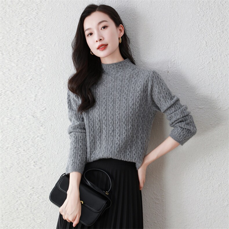 100%纯山羊绒秋冬新款气质优雅女装纯色半高领羊绒打底衫,女装羊绒衫,阿舍尔精品