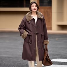 2025年冬季长款大码宽松羊羔毛风衣外套加厚棉服棉大衣，女装棉衣/棉服，简韵佳