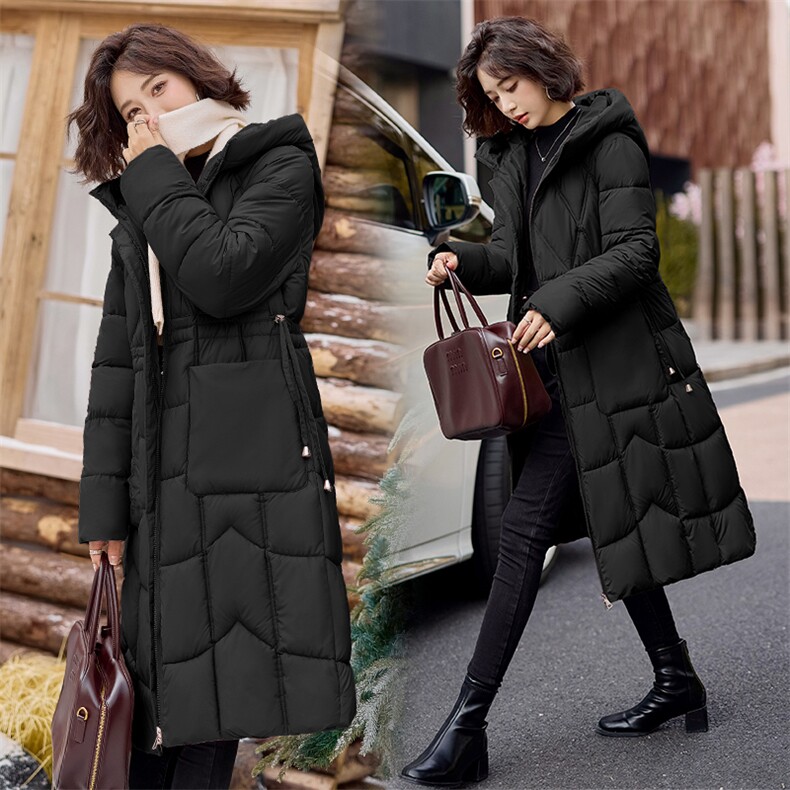 时尚保暖长款羽绒棉连帽棉衣女修身显瘦冬季外套,女装棉衣/棉服,利佳可人