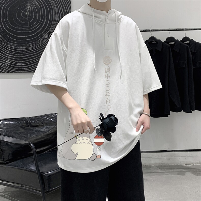 LD54152-P45连帽短袖t恤男大码胖子带帽五分袖中袖大皂风,男装T恤,电商A040
