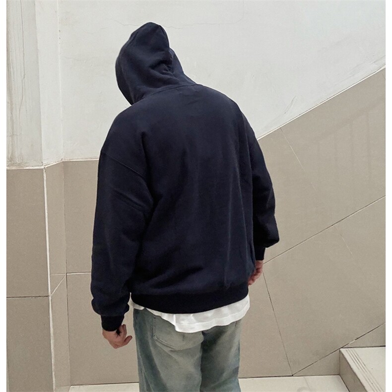 抖音得物高品质二开25秋冬美式重磅宽松纯色连帽贝壳刺绣卫衣W63,男装卫衣,电商A486