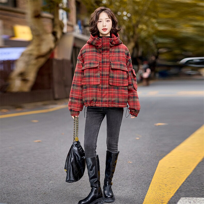 水衣源853款格子毛呢羽绒服女（同时有夹棉棉服）,女装羽绒服,水衣源