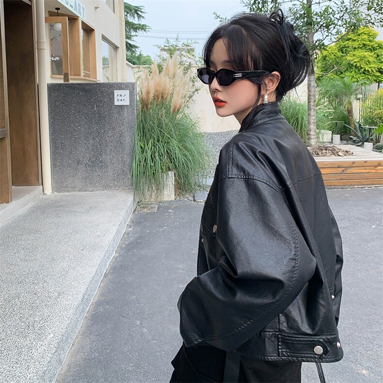 高级感休闲小皮衣外套女2024春季新款时尚百搭短款pu皮衣时尚夹克,女装皮衣,MQ
