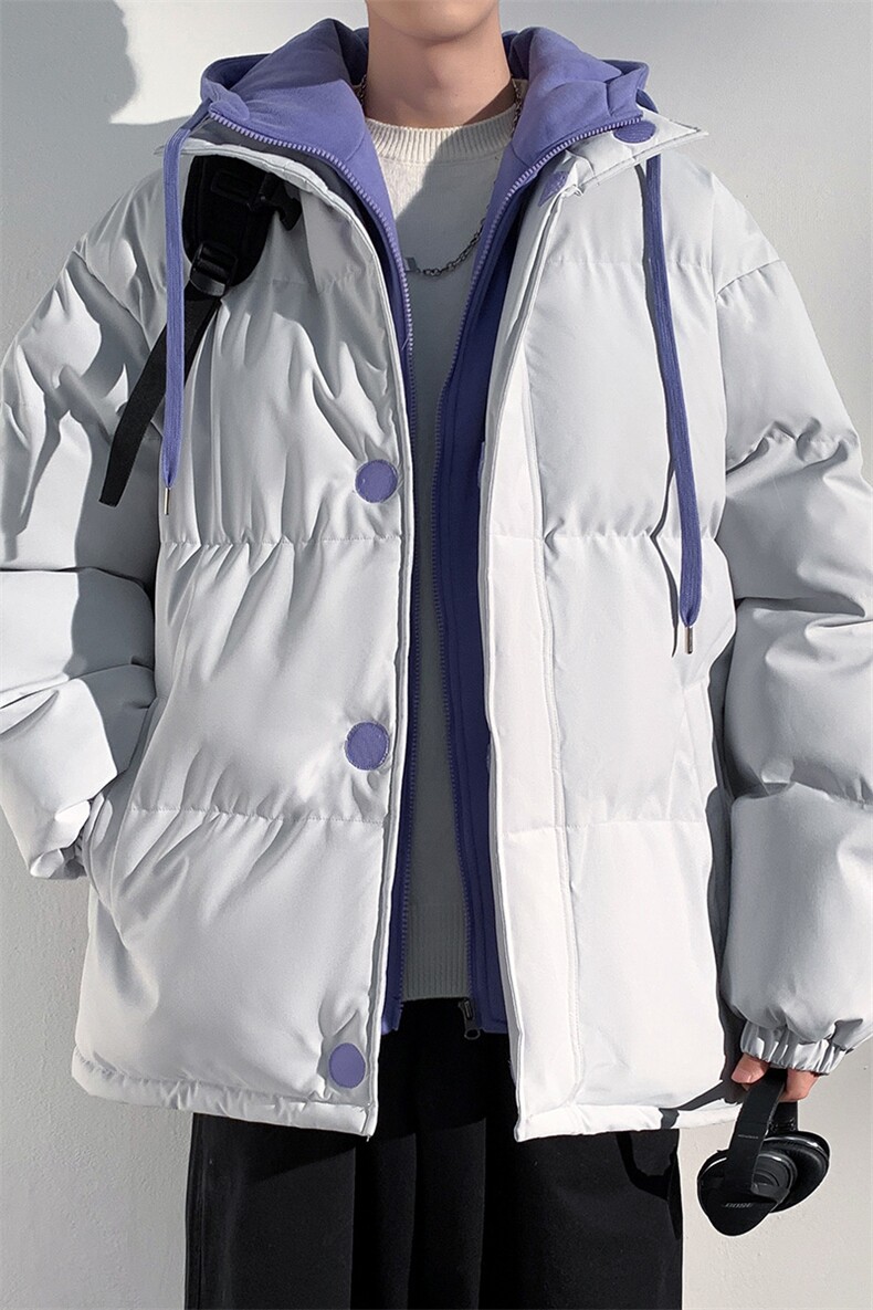 冬季青少年连帽假两件外套加绒加厚休闲简约棉衣棉服5303-P85,男装棉衣,电商B306
