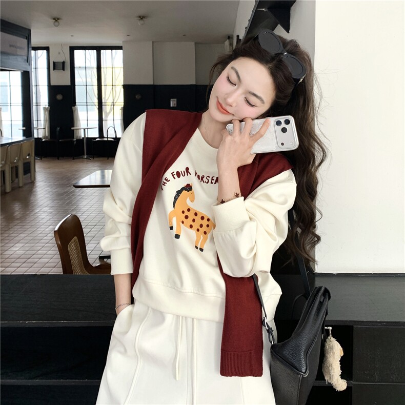26春季新款植绒小马卫衣套装6669-P190-K308,女装套装/套裙,2C317