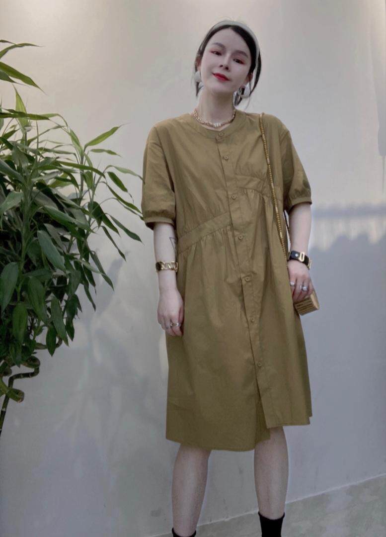 现货，新款纯色圆领不规则连衣裙，女装连衣裙，瑟拉·女人缘