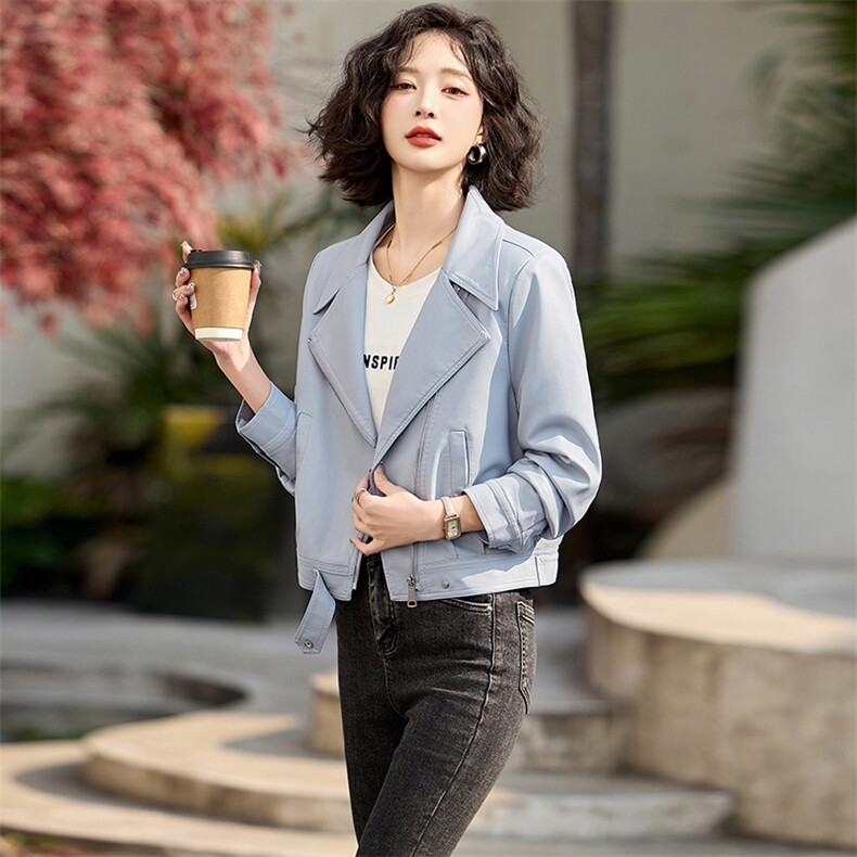 海宁真皮皮衣女高端2025新款爆款宽松时尚气质绵羊皮夹克女士外套,女装皮衣,魅丽静蓝