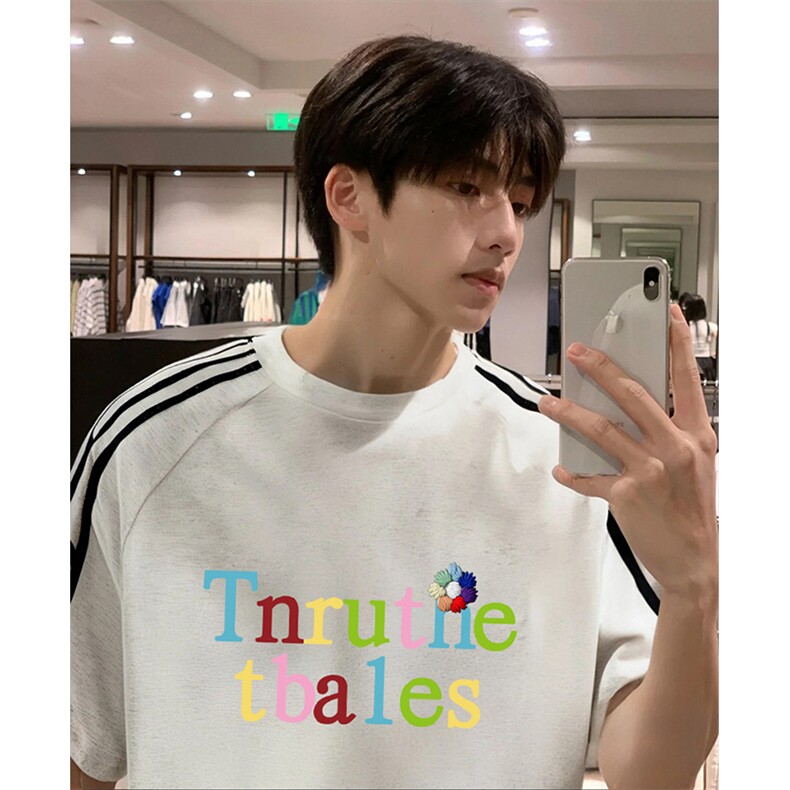 抖音得物高品质二开240克宽松纯棉美式潮牌三条杠织带短袖T恤，男装T恤，电商A486