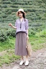 【现货】斜纹苎上衣+双色色织苎半裙，女装半身裙，依鼎衣典