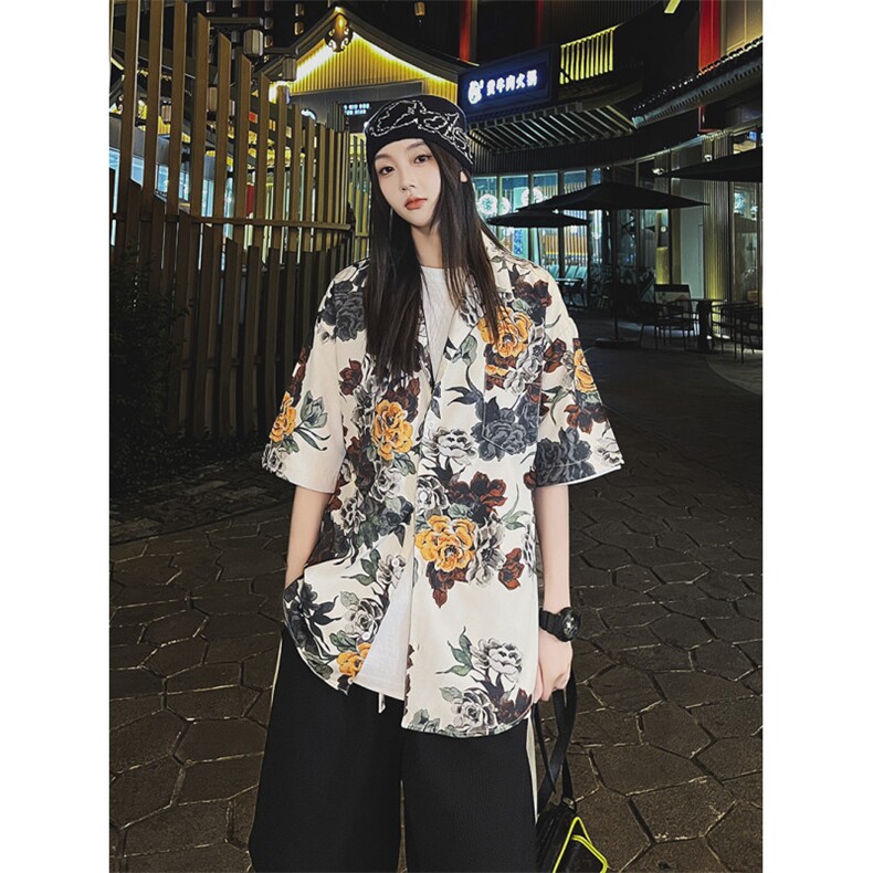 夏季新款花短袖衬衫薄款潮牌宽松休闲速干沙滩服上衣,男装衬衫,星座410-7