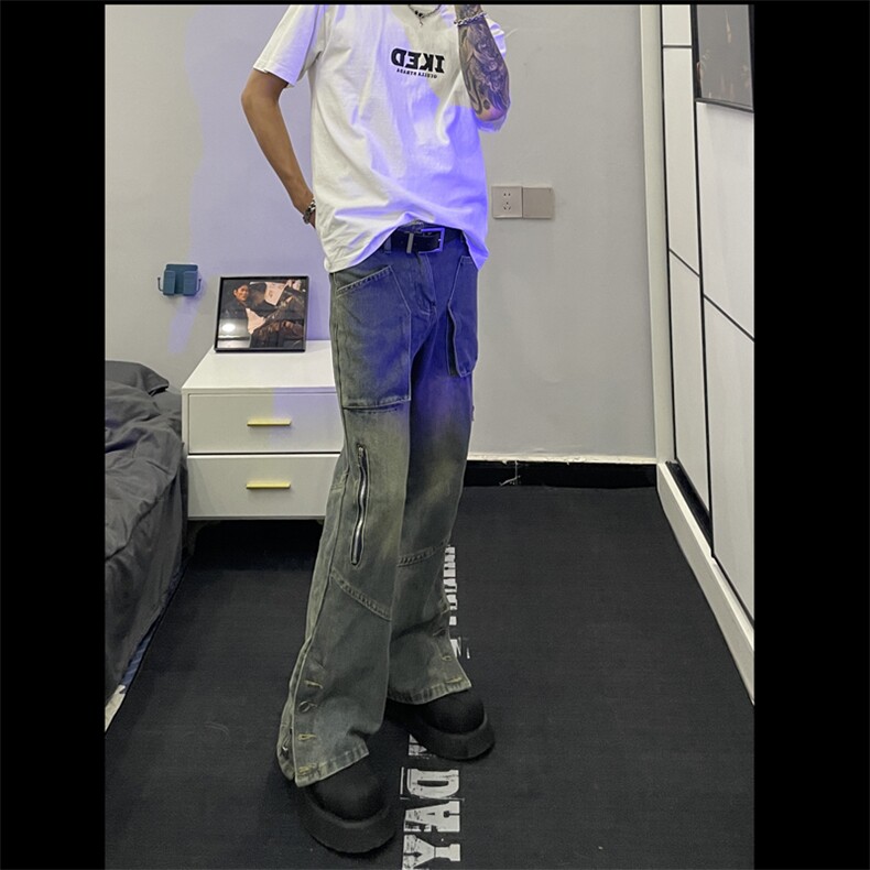 美式重磅牛仔裤染微喇叭长裤显高拖地高街直筒K6078-P58,男装牛仔裤,星座1109-3