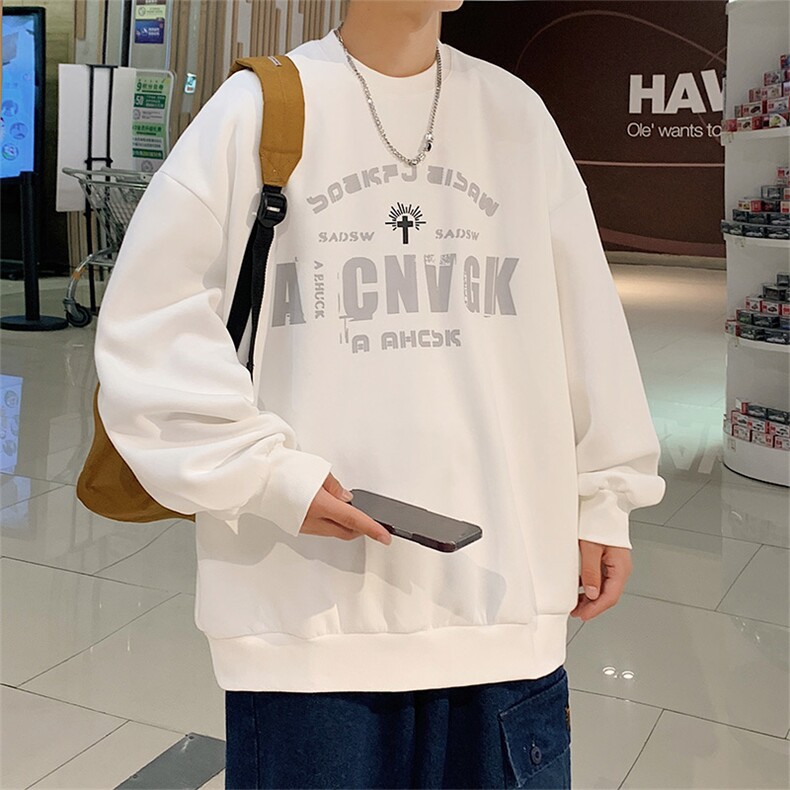 港风圆领卫衣男落肩打底衫潮流百搭上衣外套Y007P28,男装T恤,星座1204-3