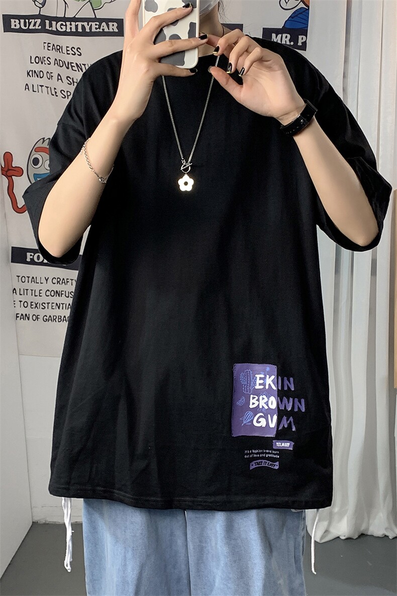 2021港风圆领青春休闲大码运动日系原宿潮流男士短袖宽松7006F25,男装T恤,星座227-7