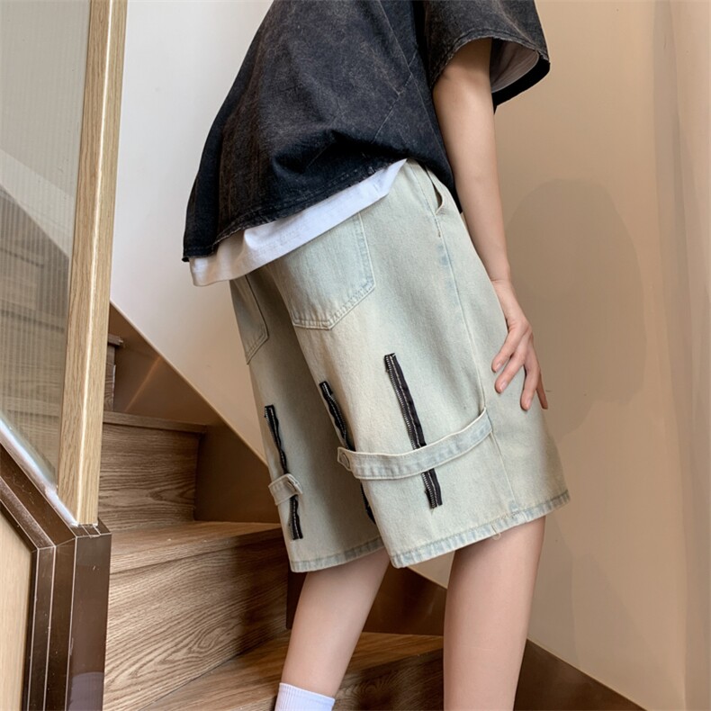 短裤男夏季美式高街直筒裤子潮牌痞帅宽松休闲五分裤DK01054-P37，男装牛仔裤，星座308B-2