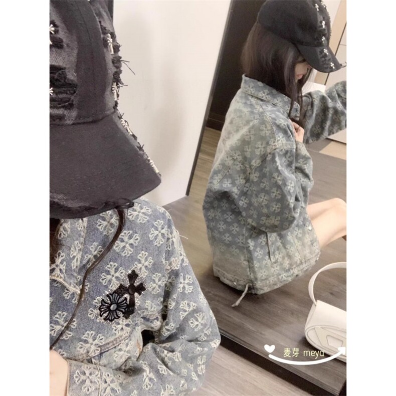牛仔外套男春秋新款潮牌宽松痞帅工装水洗提花衬衫式夹克上衣,男装衬衫,星座410-6（原星座1304-1）