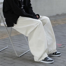 日系复古纯色松紧裤头纯棉工装裤男直筒宽松阔腿休闲裤K135P35，男装休闲裤，星座1116-2