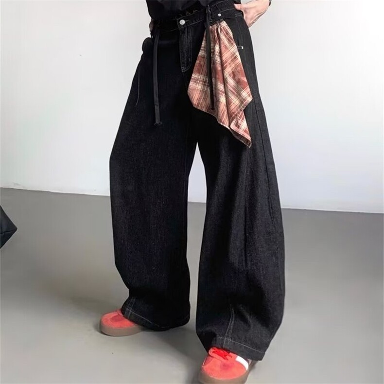 巾弯刀牛仔裤男美式宽松休闲廓形洗阔腿长裤1001-1-MK519-P50,男装牛仔裤,星座1001-1