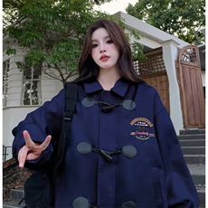牛角扣毛呢外套女高级感上衣街头复古休闲棒球服春秋女生JKH144，女装短外套，星座516A
