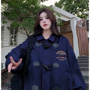 牛角扣毛呢外套女高级感上衣街头复古休闲棒球服春秋女生JKH144图片