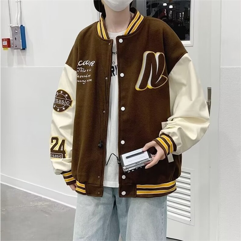 美式棒球服男春季ins潮牌字母刺绣拼接外套J686P55,男装夹克,星座1116-2