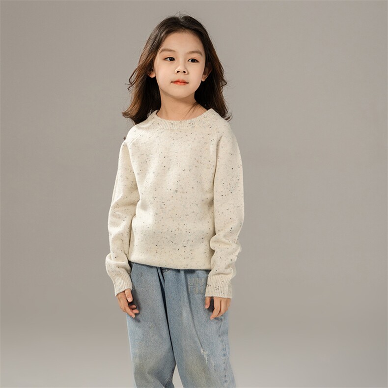 秋季新款纯色针织圆领套头上衣时尚百搭，童装儿童羊毛衫，奥澜羊绒