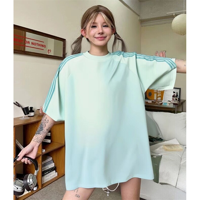 抖音得物品质二开240克宽松纯棉美式潮牌印花三条杠中性风短袖T恤,男装T恤,电商A486-1