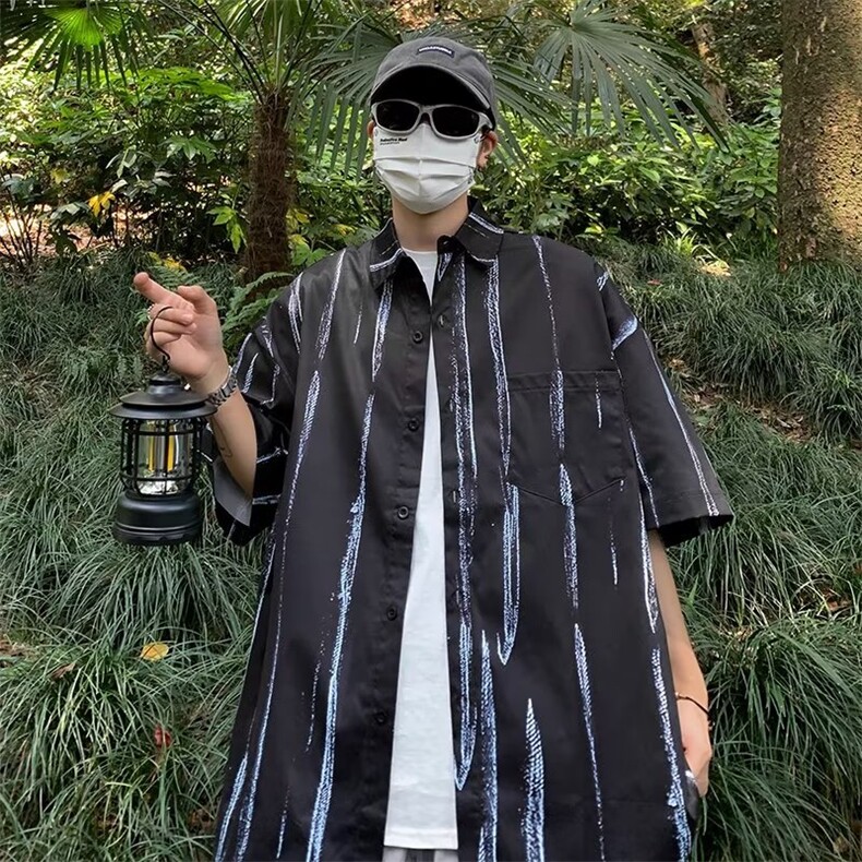 夏季新款条纹短袖衬衫男潮休闲外套流行街头开衫衬衣CS108-P30,男装衬衫,星座1109-3
