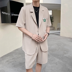 2023短袖套装夏季薄款冰丝衬衣服高级感痞帅西服PS06-P115-控158，男装西服套装，星座816A（原B366）
