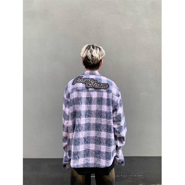 格子星星刺绣夹克男女春秋季设计潮宽松小众拉链上衣外套JK8545,男装夹克,星座516A