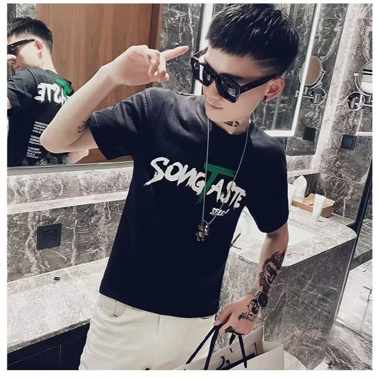2025新款印花短袖T恤潮牌网红男装白色半袖上衣服夏季潮流体恤衫,男装T恤,星座1210-1