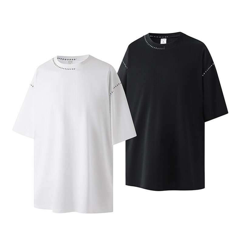 白底图230克索罗娜设计感特种一字绣字母印花短袖T恤男士半袖P33，男装T恤，电商C306-1