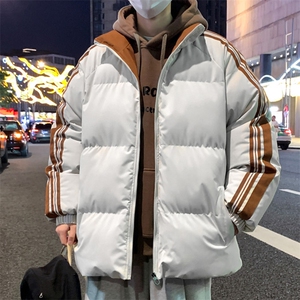 港风公版三条杠纯色棉衣新款立领棉衣男款三条杠情侣外套二开棉服图片