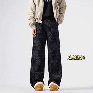 加厚灯芯绒休闲裤 D2652-TP4578 扎染加绒保暖卫裤男阔腿裤图片