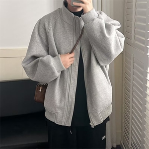 cleanfit灰色立领开衫卫衣纯色慵懒宽松运动短款外套 J645图片