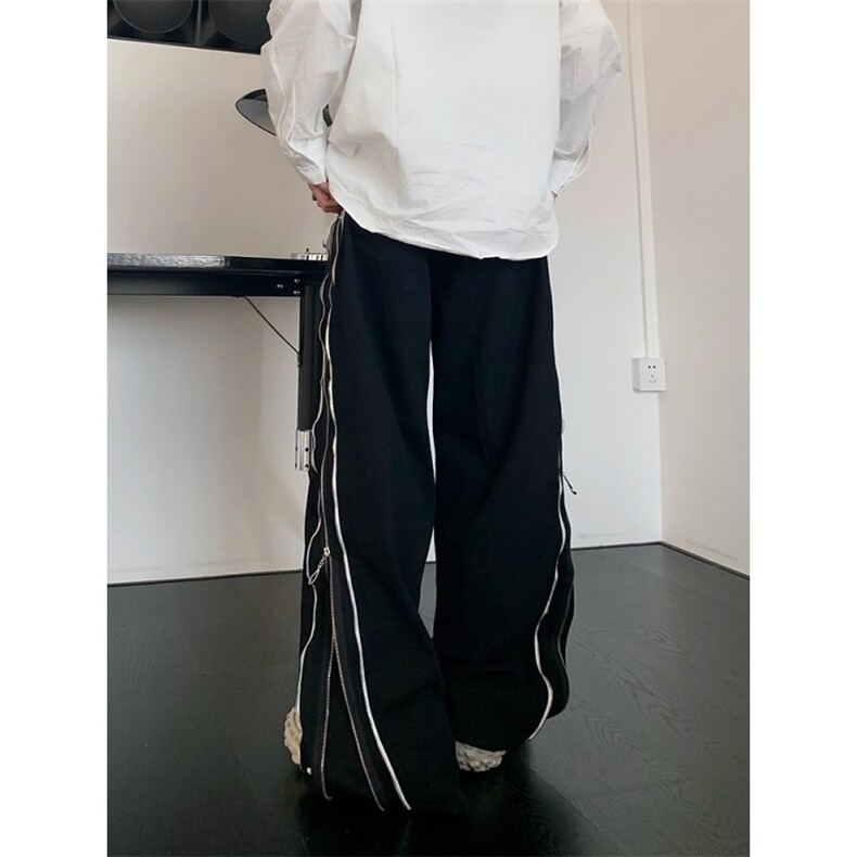 开衩休闲裤男女显瘦阔腿宽松直筒百搭侧边拼接拉链牛仔裤KX236,男装牛仔裤,星座1116A（原606A-3）