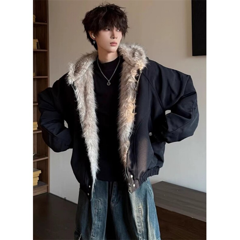 毛领座山雕外套男款冬装加厚痞帅棉服连帽复古保暖棉衣 MY1081图片