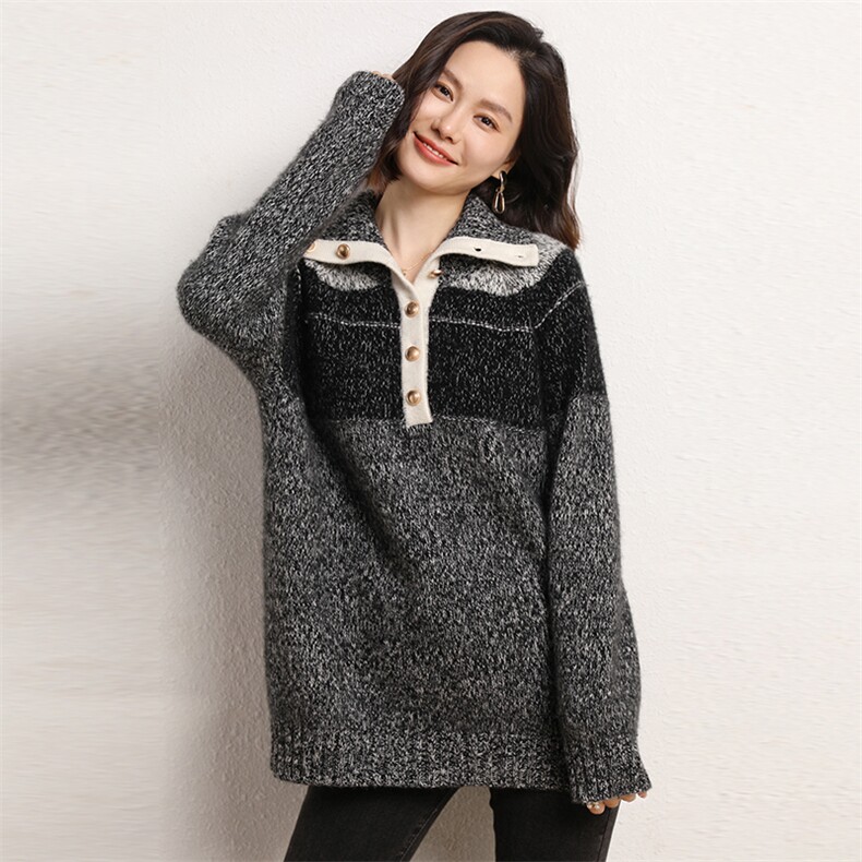 秋冬季35%羊绒简约休闲百搭时尚多股撞色针织衫，女装羊绒衫，云暖羊山羊绒