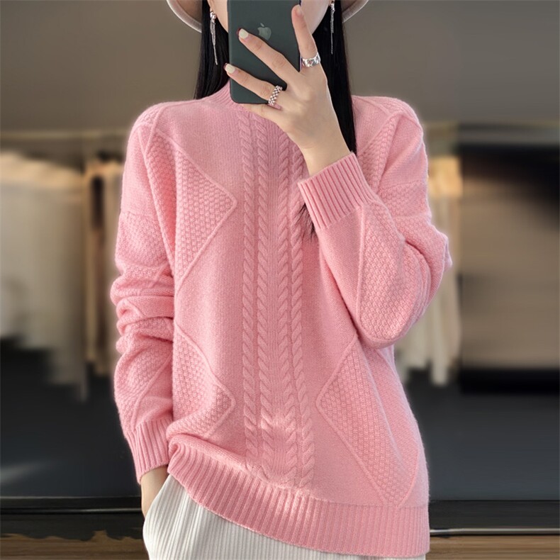 2024秋季新款半高领长袖休闲羊毛衫，女装羊毛衫，端硕羊绒