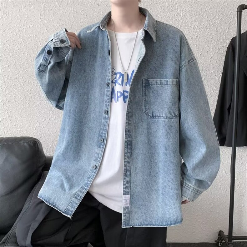 港风秋冬款男牛仔衬衫加厚休闲夹克补丁贴布休闲外套CS8811P55,男装衬衫,星座1013-1