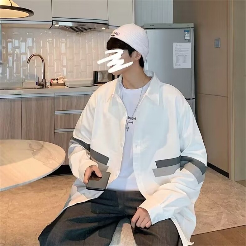 G73-P33长袖衬衫男春秋季潮牌美式复古情侣高级感休闲外套,男装衬衫,电商B323A