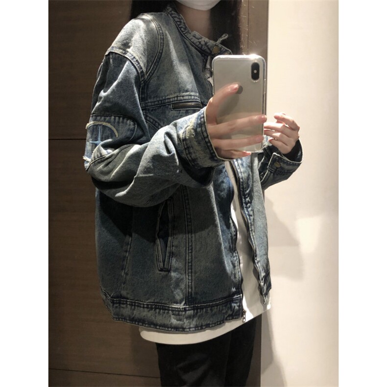 【有货】美式复古水洗蓝色牛仔外套男春秋短款夹克W353LL-特P75图片