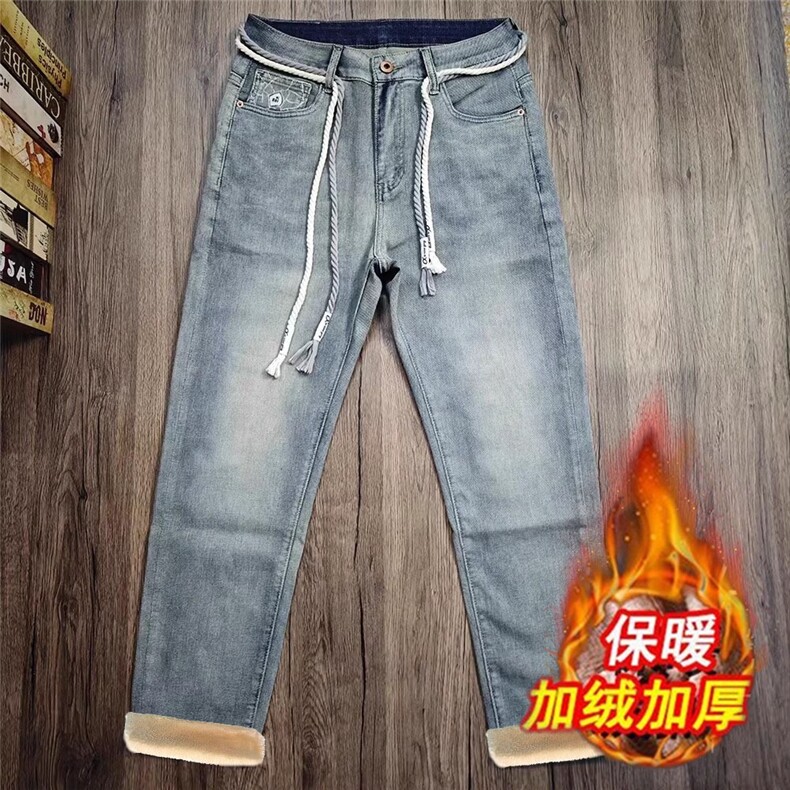 网图加绒牛仔裤男水洗百搭款2025年冬季新款潮牌青年休闲长裤,男装牛仔裤,星座410-7