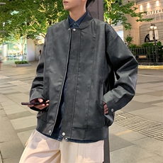 美式水洗PU皮外套男款春秋潮牌宽松飞行员皮衣夹克JK206-P85，男装夹克，星座308B-2