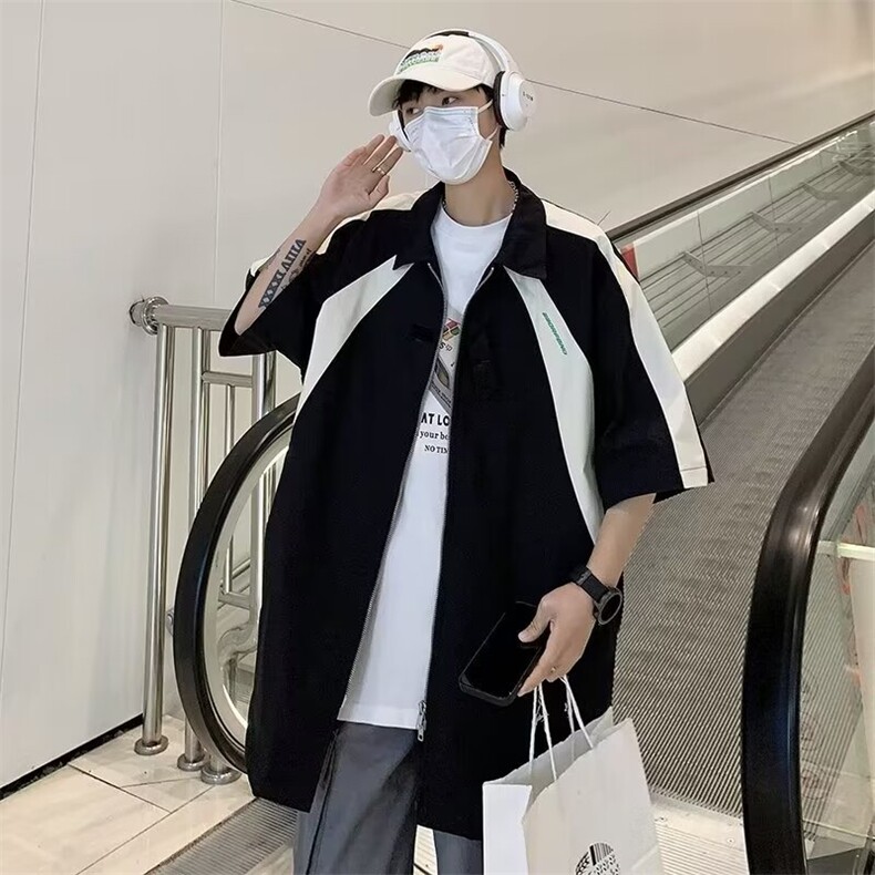 夏季青年薄款撞色短袖衬衫,男装衬衫,星座410-7