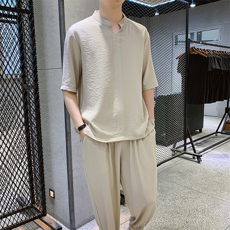 有报告男士套装夏季短袖T恤搭配九分裤两件套DS417T,男装T恤,电商A102