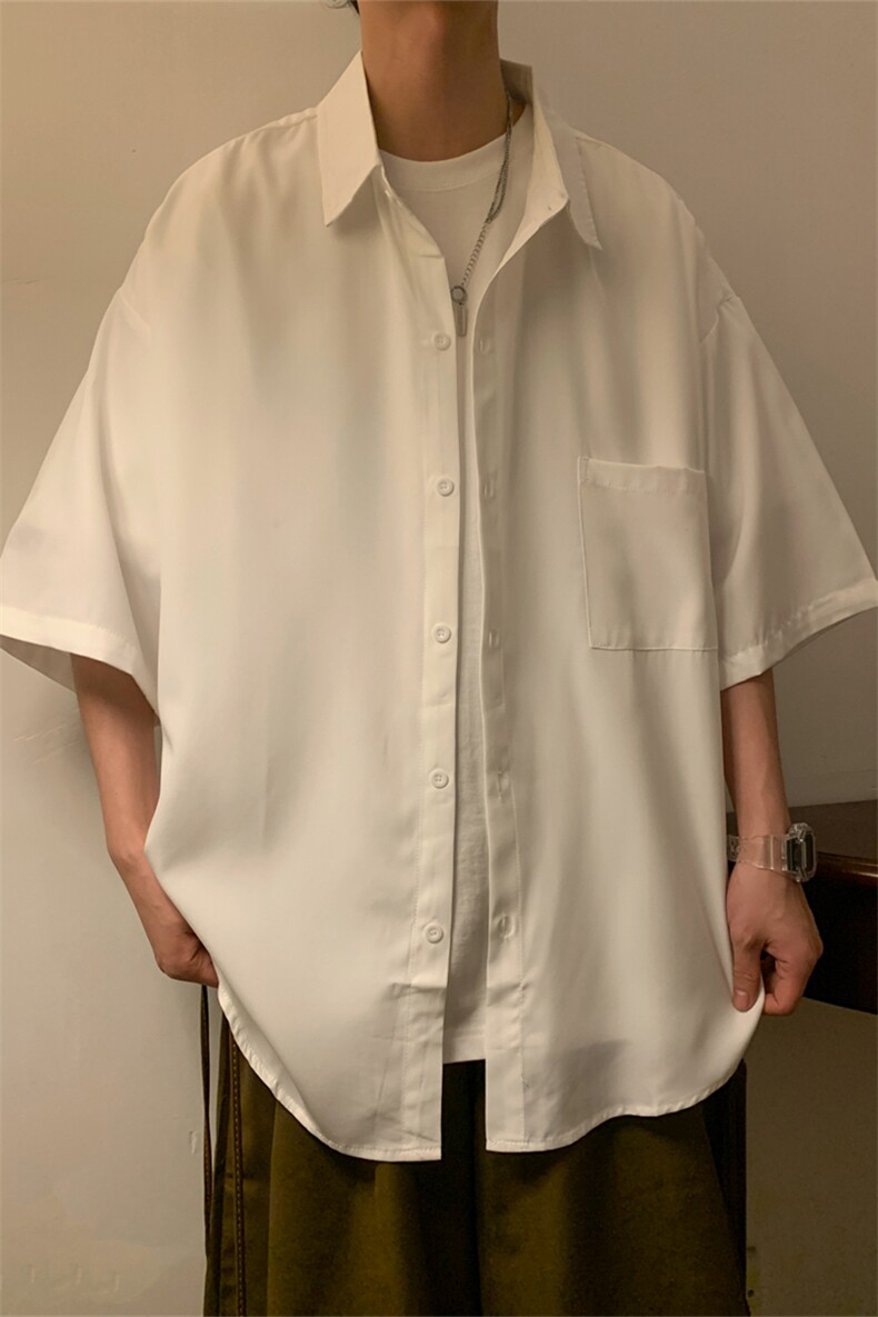 C6042/P35夏款冰丝克莱因蓝衬衣男女开衩短袖衬衫控58,男装衬衫,电商A141